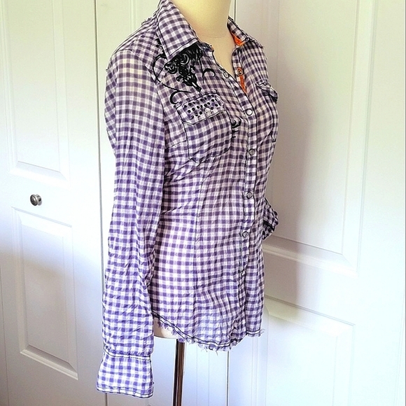 ROAR Buffalo Check Button Down Shirt NWOT Embroidered Design w/Studded Pockets - Picture 4 of 11